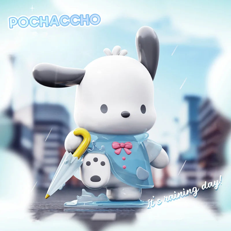 Genuine Sanrio Rainy Day Series Large Ornaments Kawaii Pachacco Kuromi Desktop Decoration Model Children's Toys Birthday Gifts