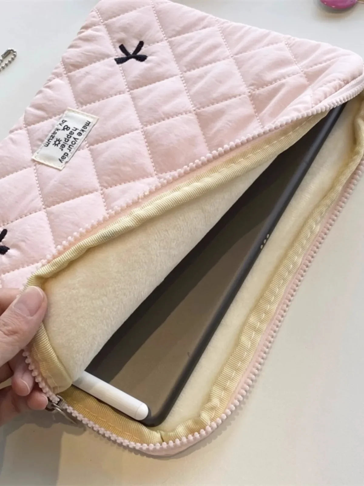 Cute Sleeve Bow Embroidery Computer Bag Tablet Sleeve Case 11 13.3 14 15.6 Inch Women Laptop Sleeves for Macbook Ipad HP ASUS