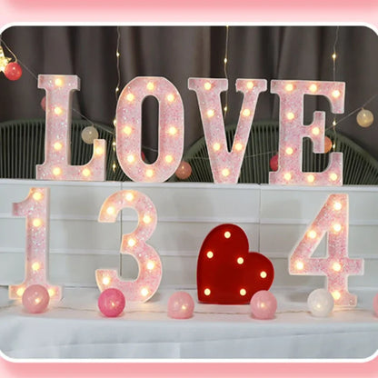 Pink Romantic Luxury LED Light 6.3-inch Pink Decorative Alphabet Number Light Battery Powered Christmas Decorative Light Wedding