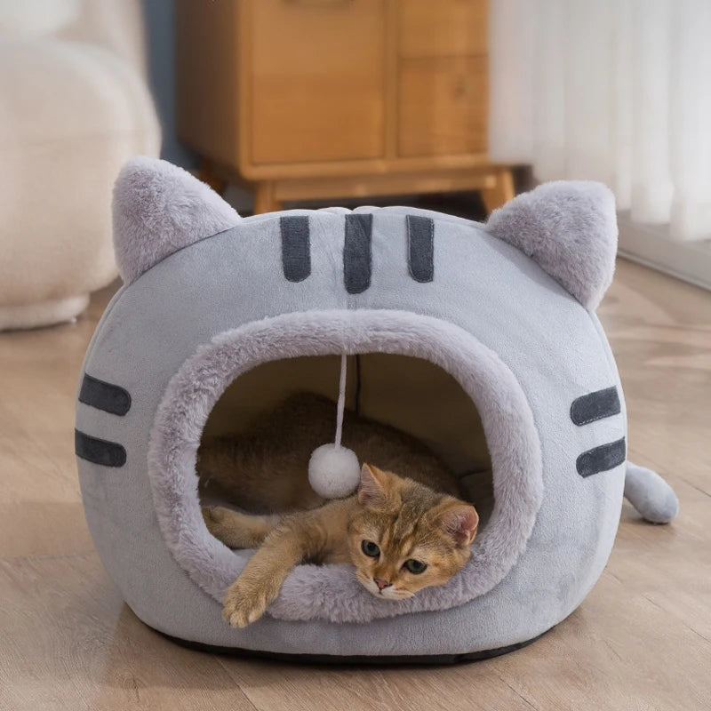 Pet Autumn and Winter New Cat Modelling Kennel Winter Pet Kennel Kitten House Non-slip Foldable Plush Cats Cave Bed Pet Supplies