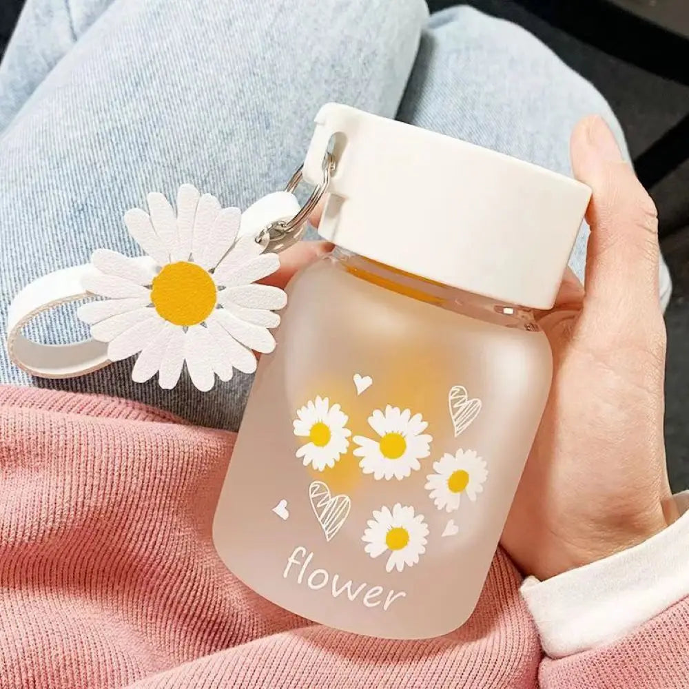 300ml Mini Daisy Frosted Glass Creative Outdoor Children's Water Cup Portable Transparent Travel Tea Cup Cute Water Bottle