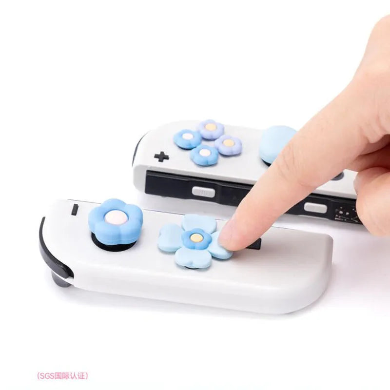 Flower Heart Silicone Soft D-pad Cross Button ABXY Key Sticker Skin Case For Switch Oled NS Joy-con Thumb Stick Grip Cap Cover