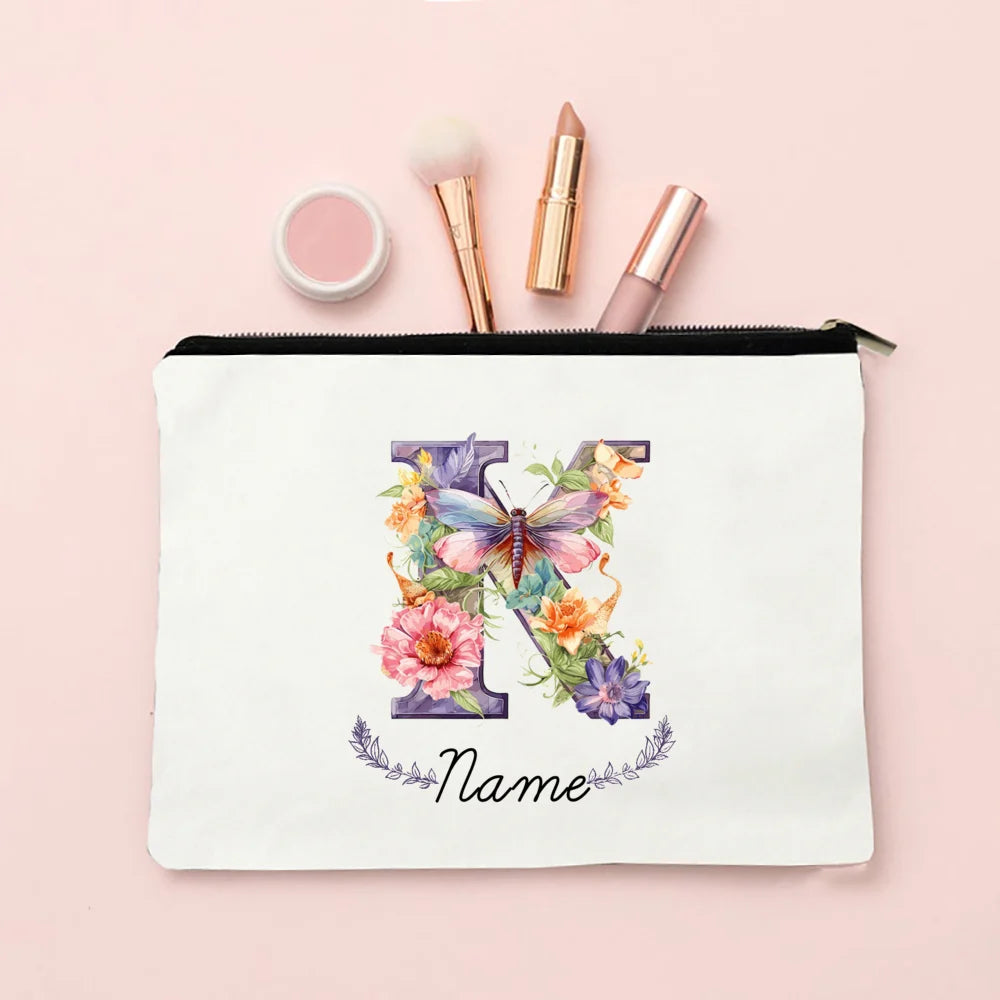 Personalized Initial with Name Makeup Bag for Women A-Z Cosmetic  Bags Girls Travel Toiletry Pouch Wedding Birthday Gift for Her