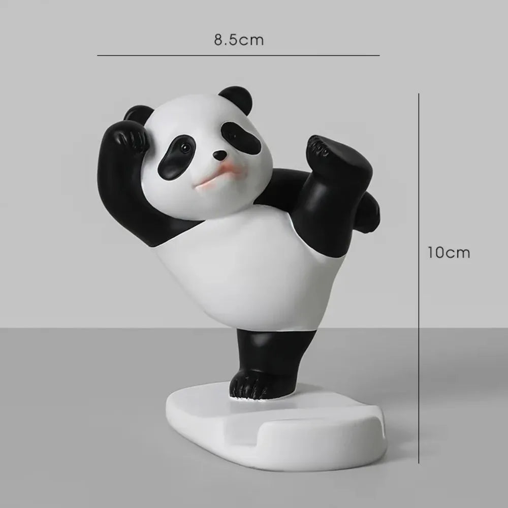 Panda Figurines For Interior Universal Cell Mobile Phone Stand Holder Modern Resin Sculpture Statue Home Office Desk Decor