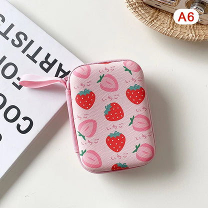 Cute Cartoon Fruit Pattern Headphone Data Cable Storage Bags Charger Power Bank Rectangular Box Zipper Bag Pocket Pouch