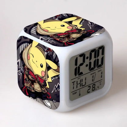 Pikachu Alarm Clocks 7 Color Change Night Light Desk Home Decor Pokemon Anime Peripheral Mini Clock Kids Gifts