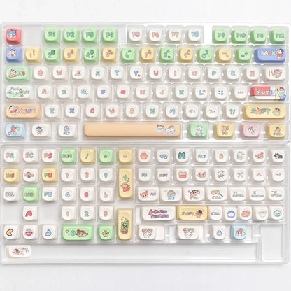 138 Keys MOA Profile PBT Keycap Cute Anime Crayon MX Switch Keyboard Cap for 60/64/84/98/108 Gaming Mechanical Keyboards Keycap