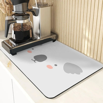 Cartoon Animal Style Coaster Absorbent Drying Mat For Kitchen Cute Face Pattern Silicone Pad Dish Drying Mat Placemats For Table