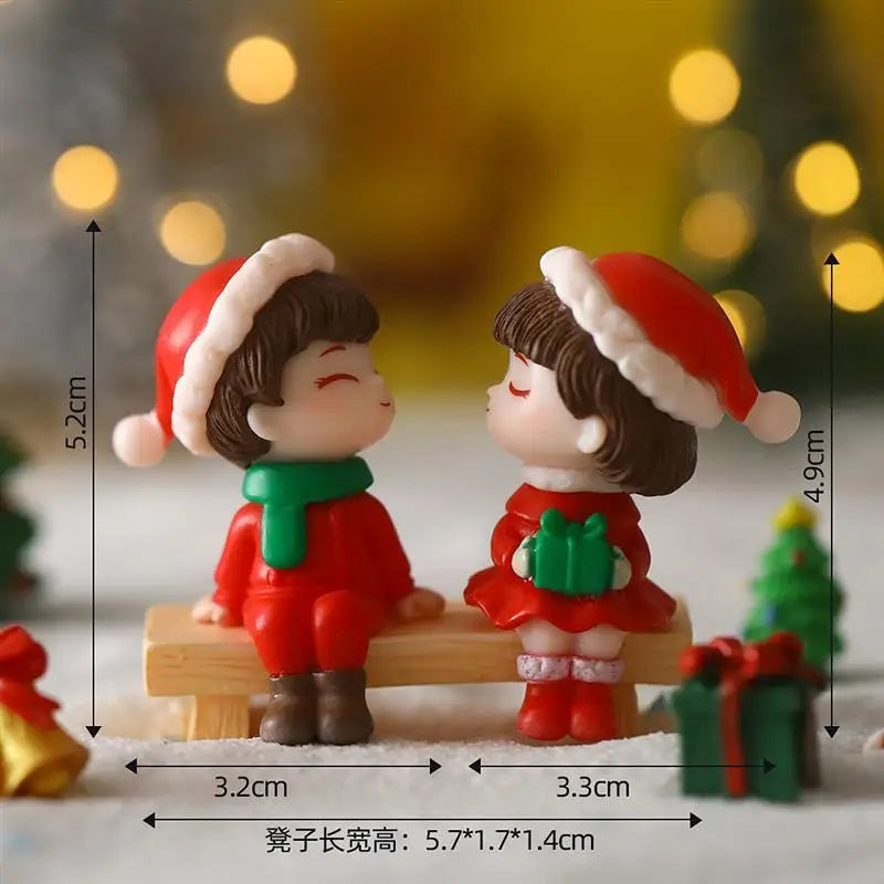 Mini Sweety Lovers Christmas Couple Figurine For Fairy Garden Figurines Miniature Landscape Home Decoration Car Accessories