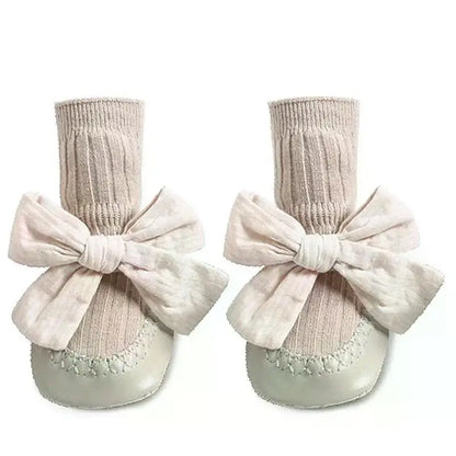 Autumn Winter Baby Girls Socks Newborn Baby Bowknot Socks Infant Baby Socks Anti Slip Soft Cotton Floor Sock Shoes