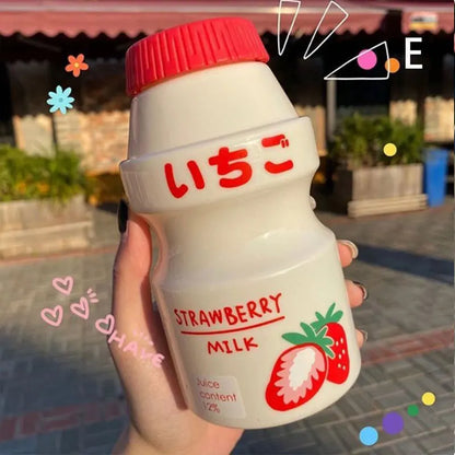 480ml Plastic Cute Water Bottle With Straps Carton Kawaii Tour Fruit Drinking Milk Portable Kids Water Cup