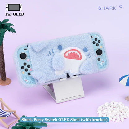 Geekshare Winter Plush Protective Shell Compatible with Nintendo Switch or Switch Oled Cute Bear Bunny Elk Case Christmas Gift