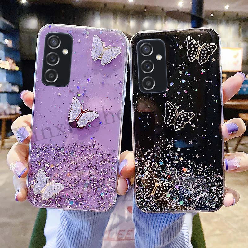 Fashion Phone Case for Samsung Galaxy A54 A34 5G A24 4G SamsungA54 Luxury Starry Sky Butterflies Transparent Soft Back Cover