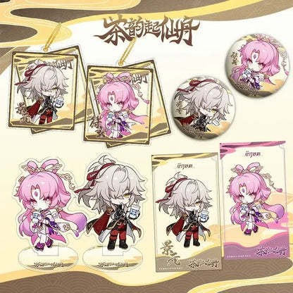 Honkai Star Rail ChaPanda Collabo Jing Yuan Fu Xuan Acrylic Stand Keychain Card Game Goods Collection Cute Ornament Desk Display