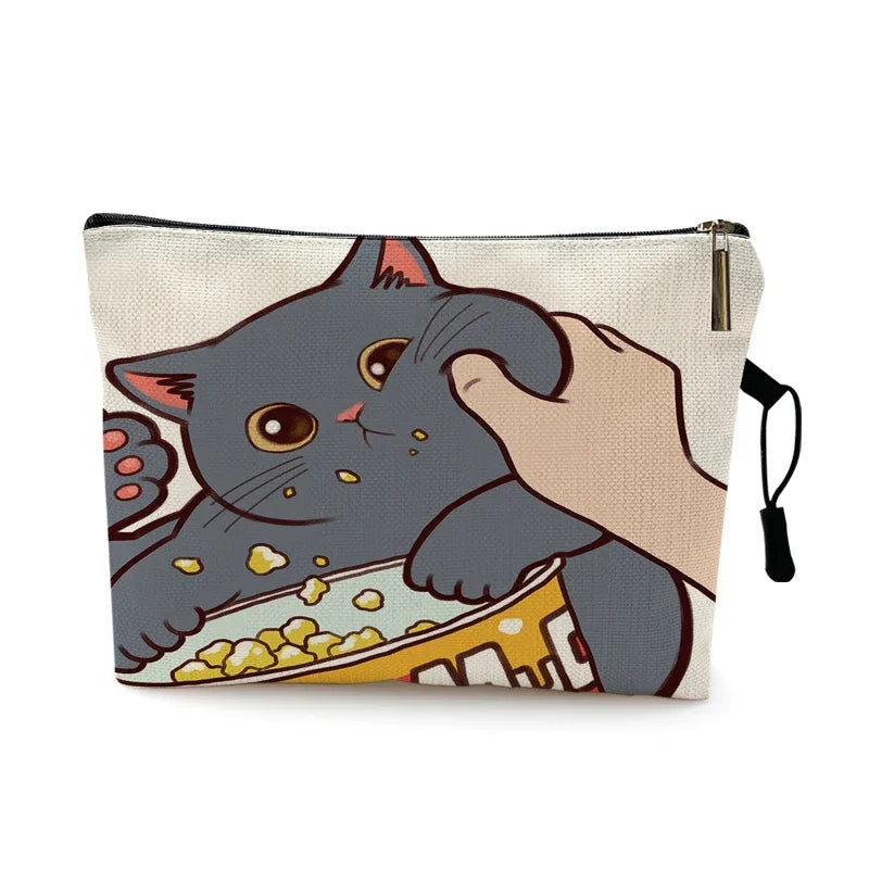 Mvensh Cute Kissing Cat Makeup Bag With Printing Pattern Cute Organizer Bag Pouchs For Travel Bags Pouch Women's Cosmetic Bag