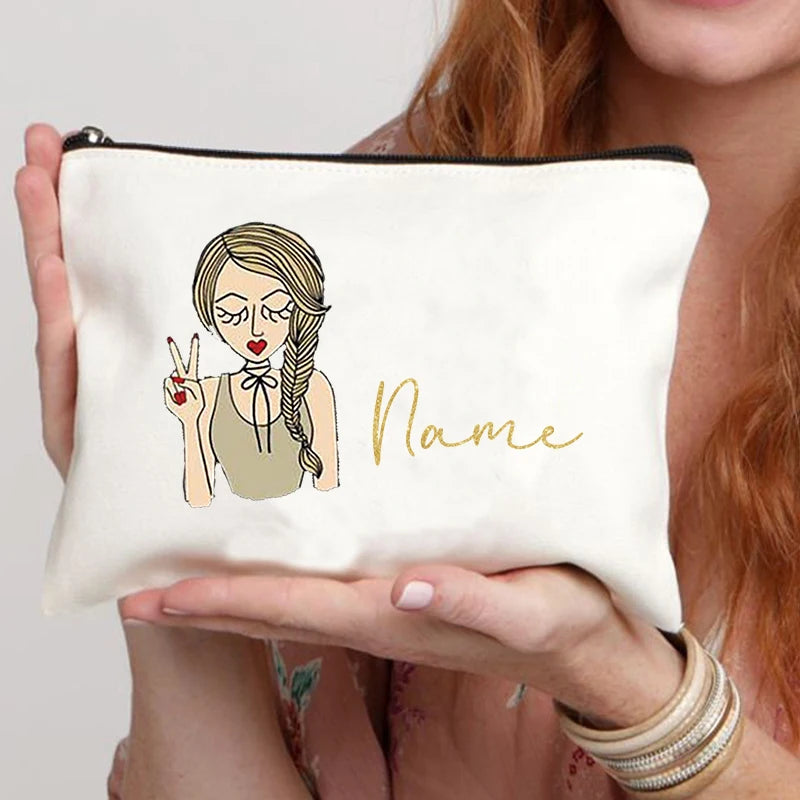 Personalized Makeup Bags Cute Customized Name Cosmetic Bag Travel Lipstick Storage Zipper Pouch Bridesmaid Wedding Birthday Gift