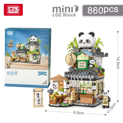 LOZ-1383 Street View series Panda Teahouse Bear Coffee Shop model matching children and adult building blocks toy gifts