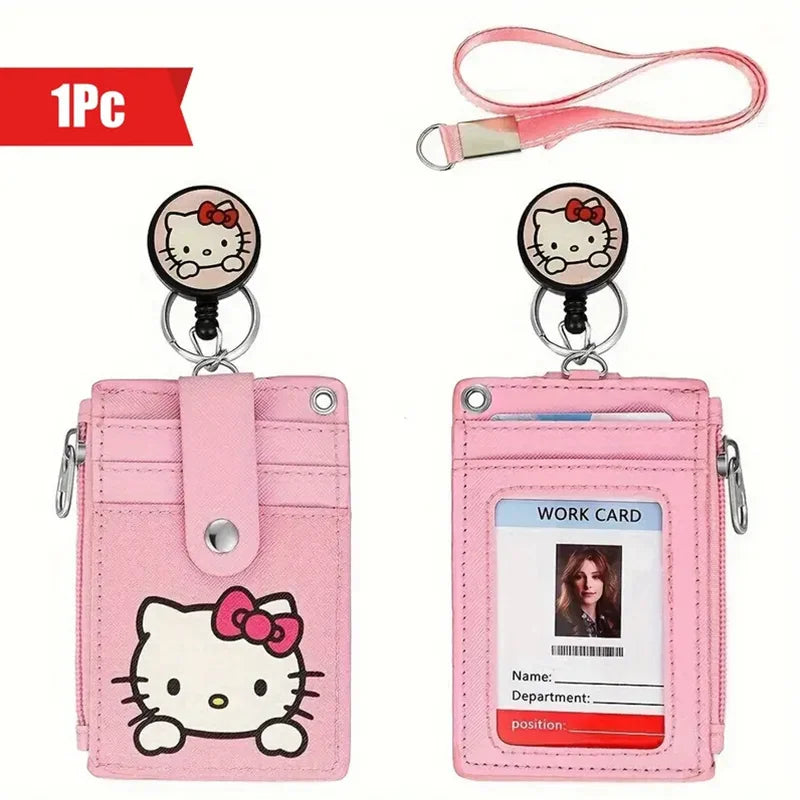 Hello Kitty Cute Multi functional Neck Hanging Stretch Card Cover Card Business Card Storage Card Bag