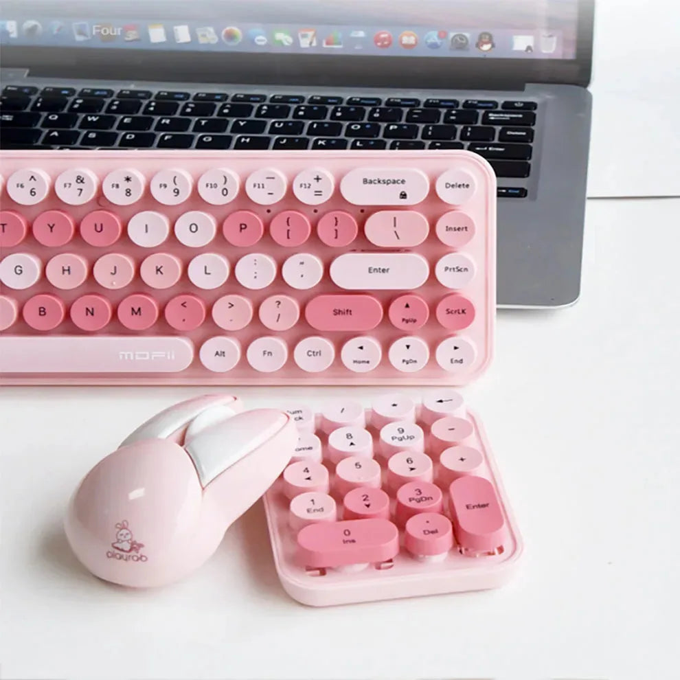 Mofii 3 In 1 Wireless Keyboard and Mouse 2.4G Keyboard and Mouse Kit Colorful Design Cute Retro keyboard kit With Keypad