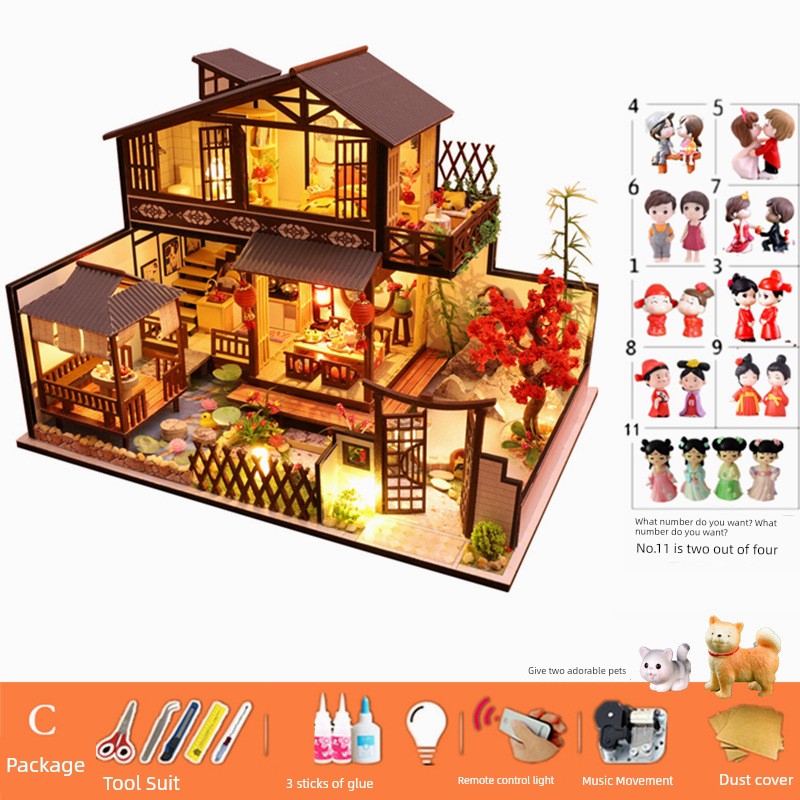 Creative Retro Chinese Style DIY Cottage Japanese Style House C Courtyard Model Hand-Assembled Female Birthday Christmas Gift