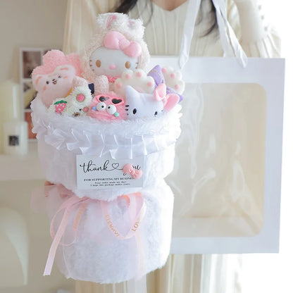 Sanrio Hello Kitty Doll Bouquet Flowers Anime Cartoon Soft Fashion Flower Room Decoration Girl Holiday Graduation Gift