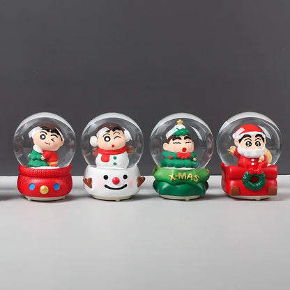 6pcs/Set Mysterious Box Cute Crayon Shin Chan Christmas Happy Crystal Ball Blind Box Desktop Decoration Christmas Surprise Gift