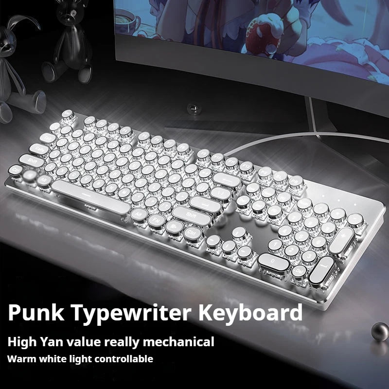 EWEADN TK100 Punk Typewriter Mechanical Gaming Keyboard, 104Keys with LED Backlit USB Wired Keyboards, for Windows Laptop PC