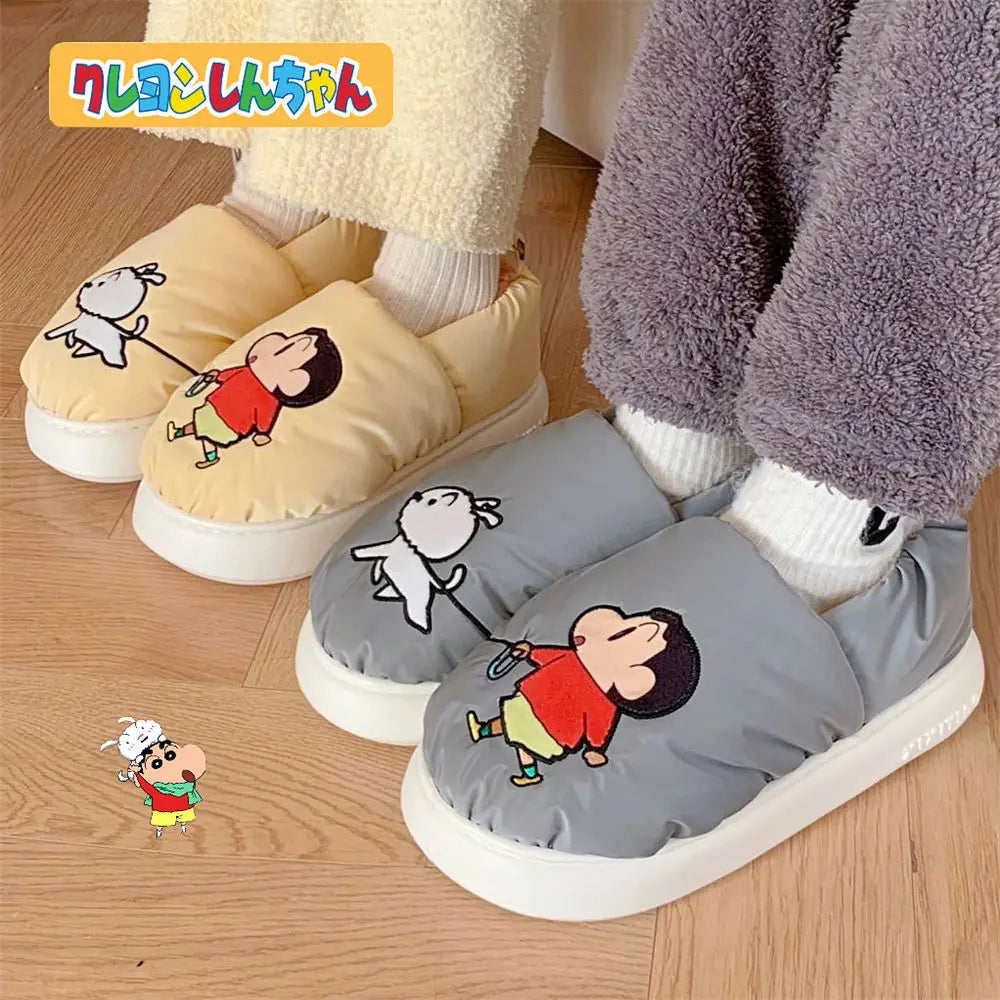 Crayon Shin-Chan Nohara Shiro Cartoon Winter Velvet Thickened Cotton Slippers for Girls Thick-Soled Root-Wrapped Home Shoes