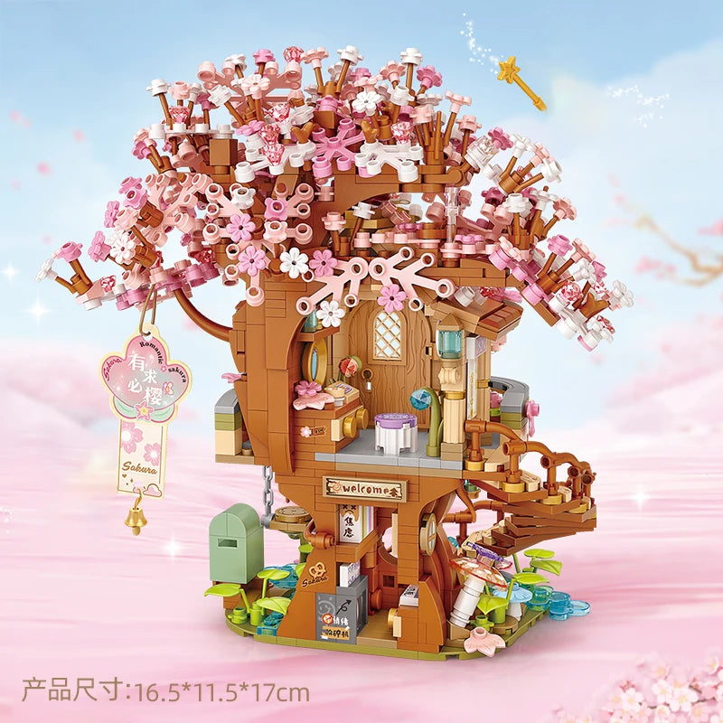 Loz Pink Romantic Cherry Blossom Treehouse Mini Particles Building Blocks Diy Tree House Sets For Children Girls Christmas Gifts