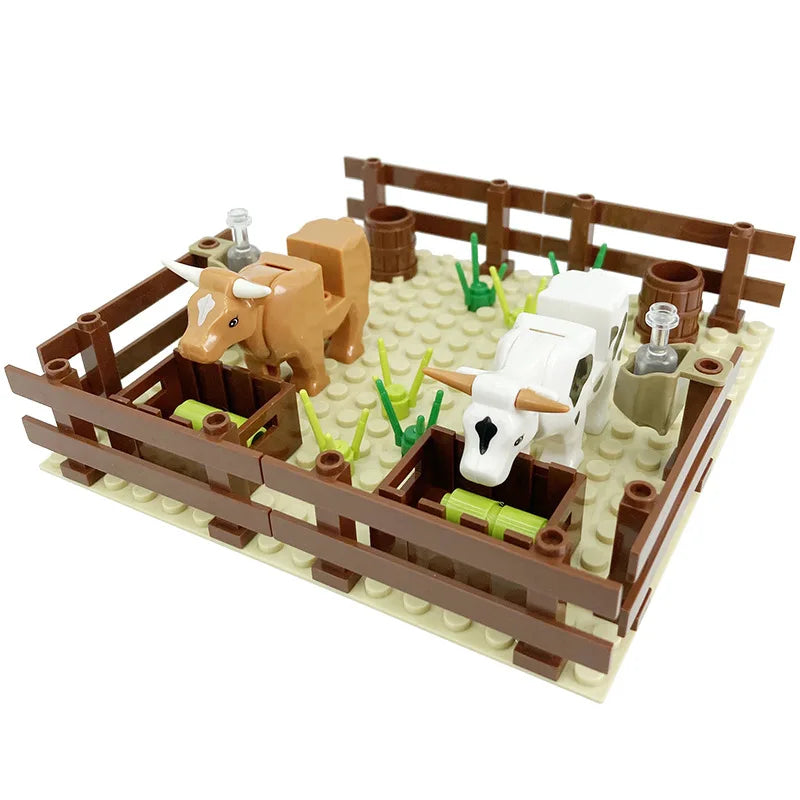 Farm MOC Building Blocks Animal Parts Pasture Bricks Kits Toys Chicken Coop Pig House Bullpen Birdhouse Compatible With LEGO