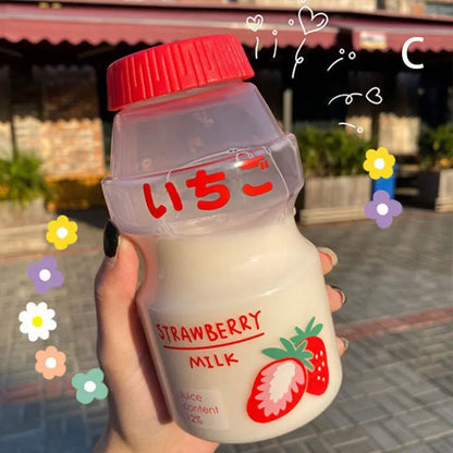 480ml Plastic Cute Water Bottle With Straps Carton Kawaii Tour Fruit Drinking Milk Portable Kids Water Cup