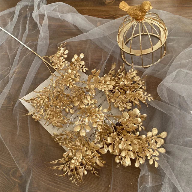 Gold Series Artificial Plants Leaf Wedding Supplies Flower Arrangement Materials Fake Floral Bouquet Christmas Home Decor Props