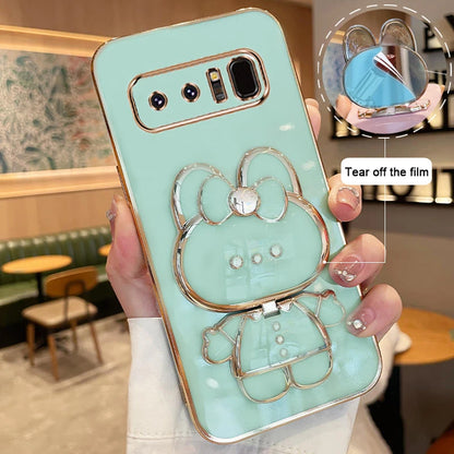 For Samsung Galaxy Note 8 Phone Case Soft Silicone Plating Cartoon Rabbit Fold Stand Makeup Mirror Bracket Cover