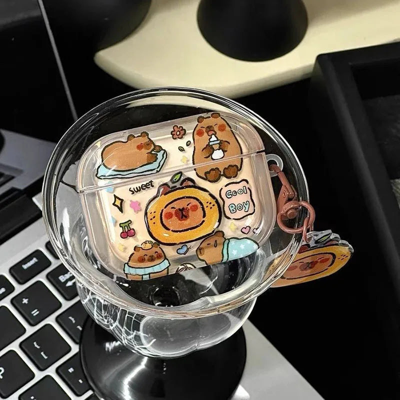 Miniso Tangerine Capybara  Airpods Pro Case Cartoon Airpods 1 2 3 Cute Anime Protectuve Covers Toys for Girl Birthday Gifts