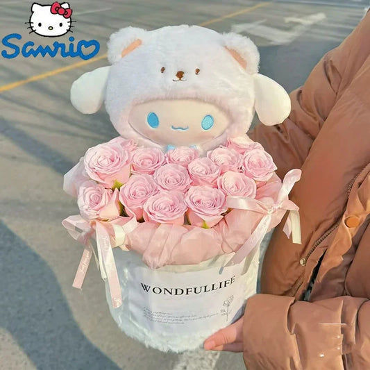 Sanrio Kawaii Cinnamoroll Plush Bouquet Anime Stuffed Plushine Doll Flower Collection Model Girl Birthday Valentine'S Day Gift