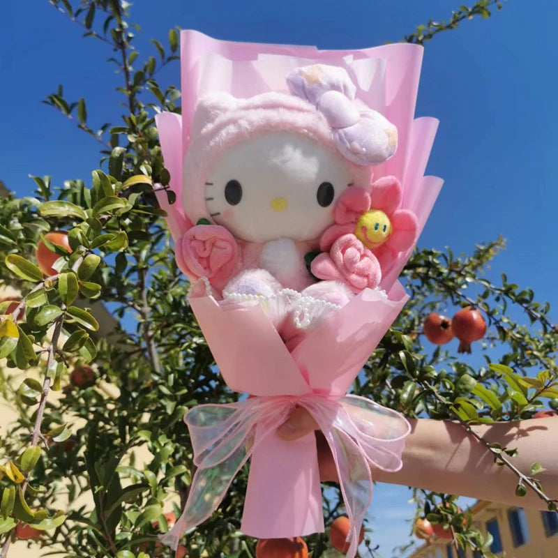 Cartoon Doll Flower bouquet Kuromi Cinnamoroll Mymelody KT Kawaii  Anime Plush Toys ValentineGirls Christmas Graduation Gifts