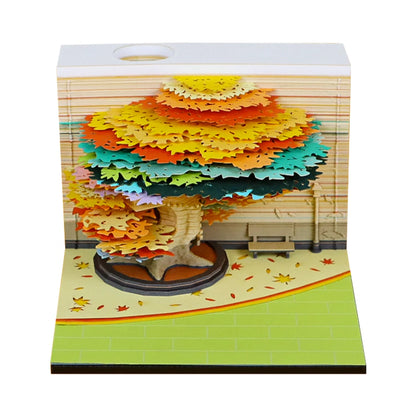 3D Memo Pads Paper Art Notepad Calendar 2025 Four Seasons Tree With Light Decoration Paper Notepad Note Cube With Pen Hole Gift