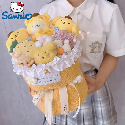 Sanrio Cartoon Pompom Purin Plush Bouquet Anime Cute Plush Doll Toys For Girl Friend Christmas Valentine's Day Christmas Gift