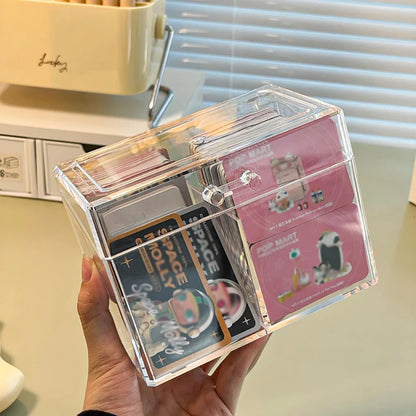 Multifunctional Acrylic Card Storage Box 12x10.5cm Display Card Case Holds 400 Postcards With 2 Compartments For Postcard/Photos