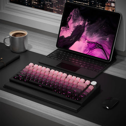 Black and Pink PBT Double Shot Keycaps Cherry Profile Side Print Shine Through Keycaps 136 Keys for MX Switches Gaming Keyboard