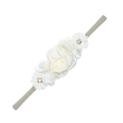 5Pcs/Lot Artificial Flower Baby Headband Newborn Boys Girls Fake Floral Nylon Hair Bands Princess Rhinestone Hair Accessories