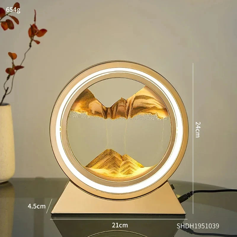 Creative Quicksand Table Lamp Moving Sand Art Picture 3D Hourglass Deep Sea Sandscape Bedroom Lamp for Home Decor Gifts