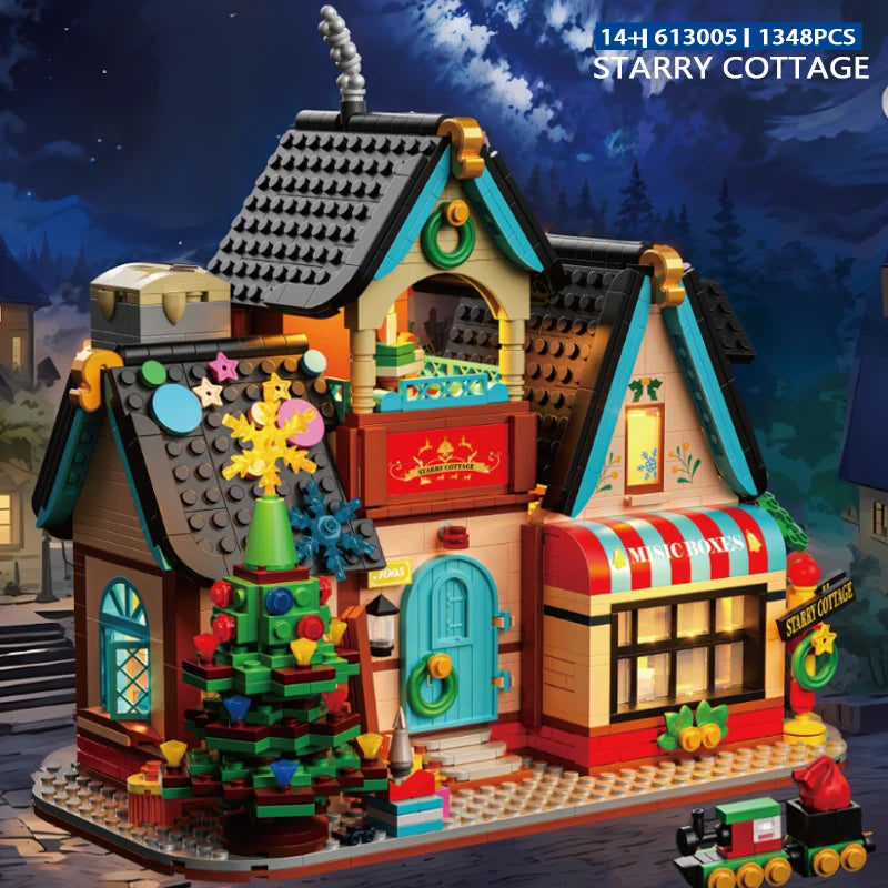 Star cabin cartoon wind assembled building blocks Christmas day girls gift children puzzle toys house building princess castle