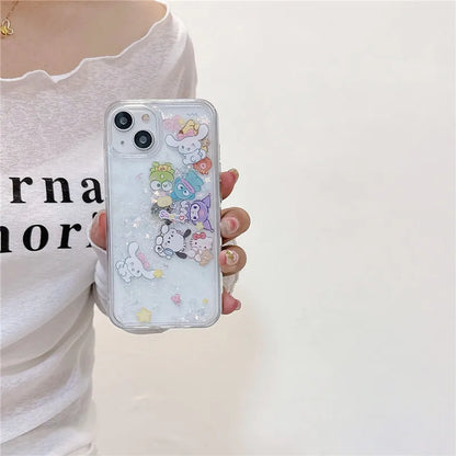 Sanrio Hello Kitty Pochacco Kuromi Melody Bling Glitter Quicksand Phone Case For iPhone 15 14 Plus 13 12 11 Pro Max Clear Cover