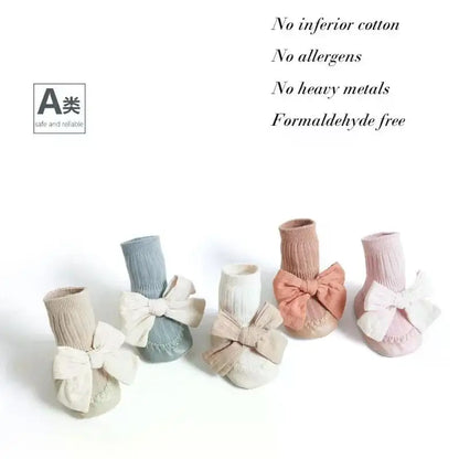 Autumn Winter Baby Girls Socks Newborn Baby Bowknot Socks Infant Baby Socks Anti Slip Soft Cotton Floor Sock Shoes