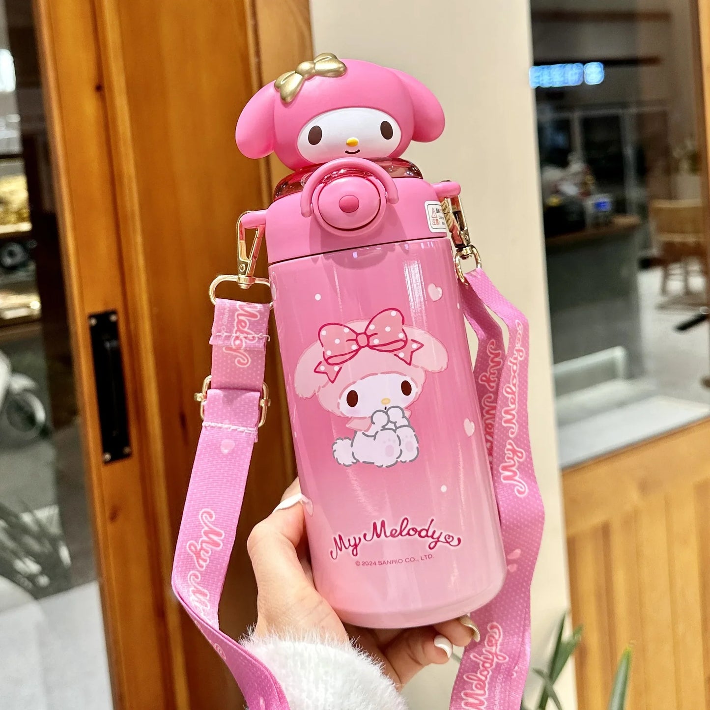 Sanrio Kuromi Thermos Cup Crayon Shin Chan Cute  Water Bottle Keeps Cold Stainless Steel Children Straw School Students