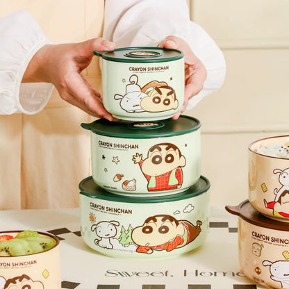 Crayon Shin-chan Ceramic Bowl Cute Shin-chan New Life Series 5-inch Fresh Bowl with Lid Office Worker Rice Bowl Microwaveable