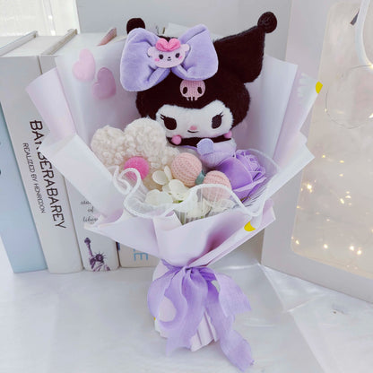 Cartoon My Melody Kuromi Cinnamoroll Kt Cat Plush Doll Holding Flower Bouquet Valentine's Day Christmas Graduation Birthday Gift