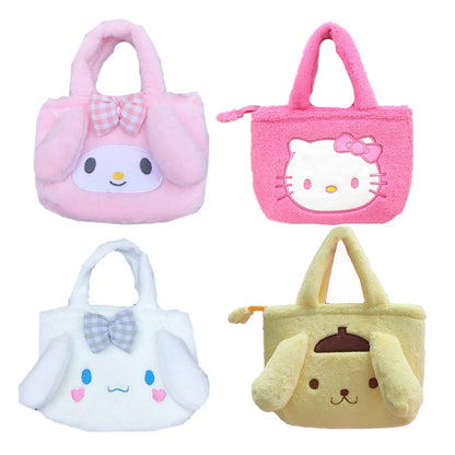 Cartoon Anime Plushie Shoulder Bag Kawaii My Melody Kittys Kuromi Cinnamoroll Soft Plush Handbag Children All-Match Tote Gifts