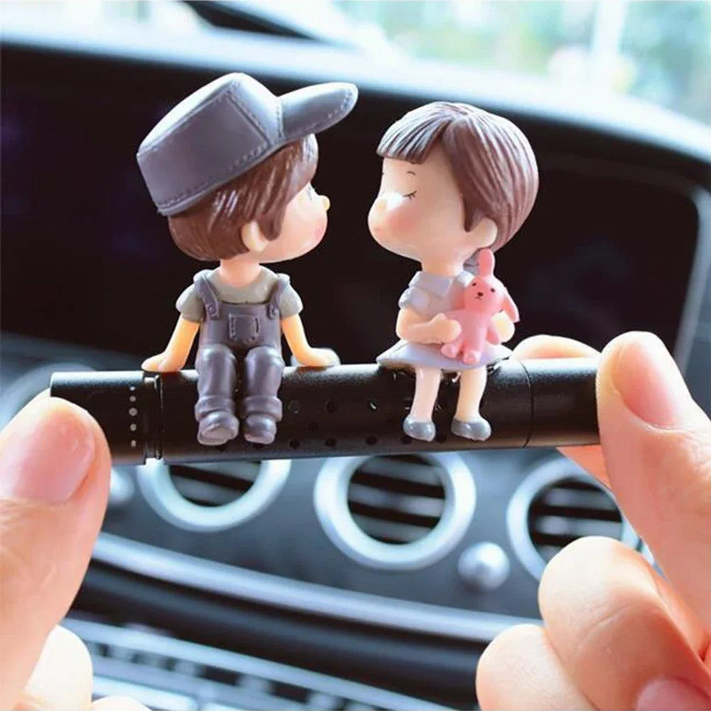 Car Air Freshener Cute Couple Doll Cartoon Lovers Car Accessories Interior Metal Aromatherapy Air Vent Clip Perfume Ornament